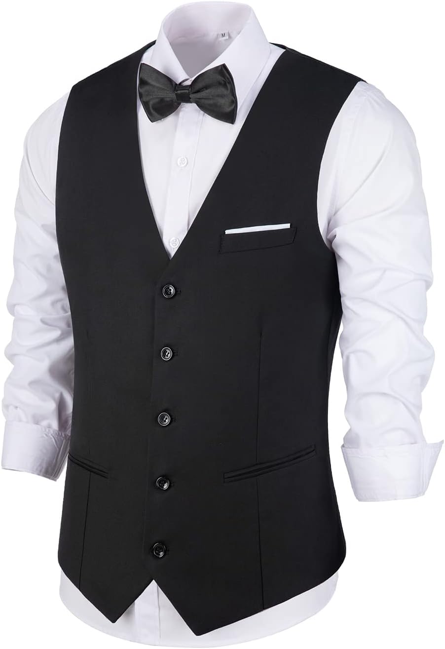 Men's Suits Vest V-Neck Sleeveless Slim Fit Jacket Groomman Casual Suit Vests for Wedding Formal Party Tuxedo for Men