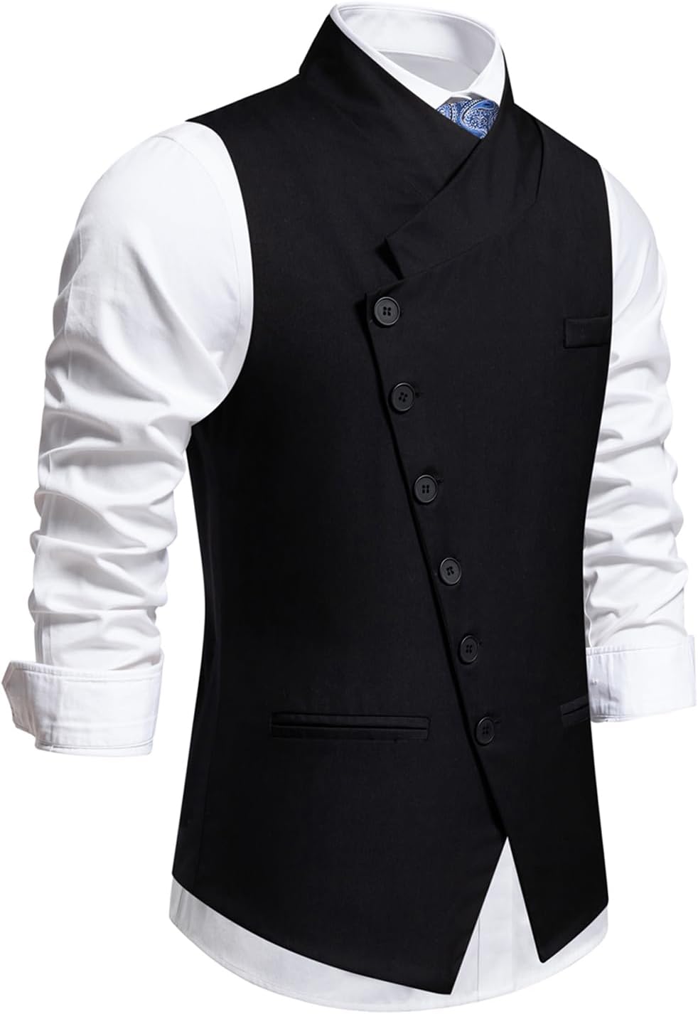Men's Double Breasted Business Wedding Vests Dress Waistcoat 10 Buttons Closure V-Neck Suit Vest Slim Fit Plus Size - Image 2