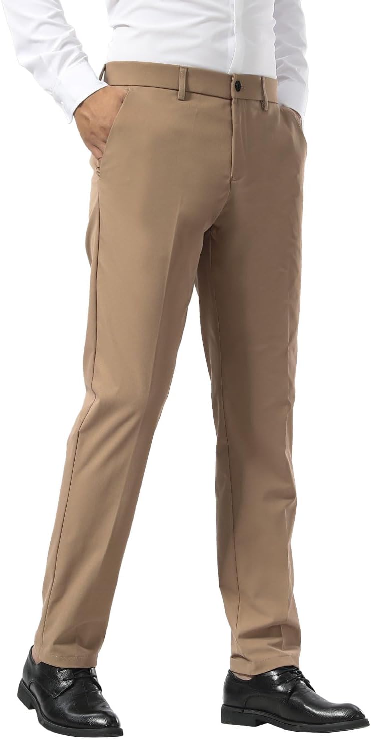 Men's Slim Fit Dress Pants Stretch Khaki Pants Wrinkle Free