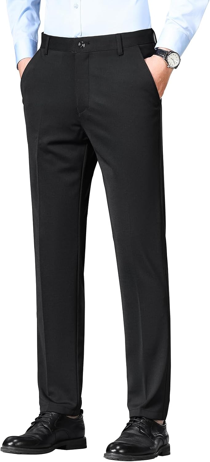 Men's Regular Fit Dress Pants Casual Business Flat Front Mens Wrinkle Free Comfort Stretch Pants