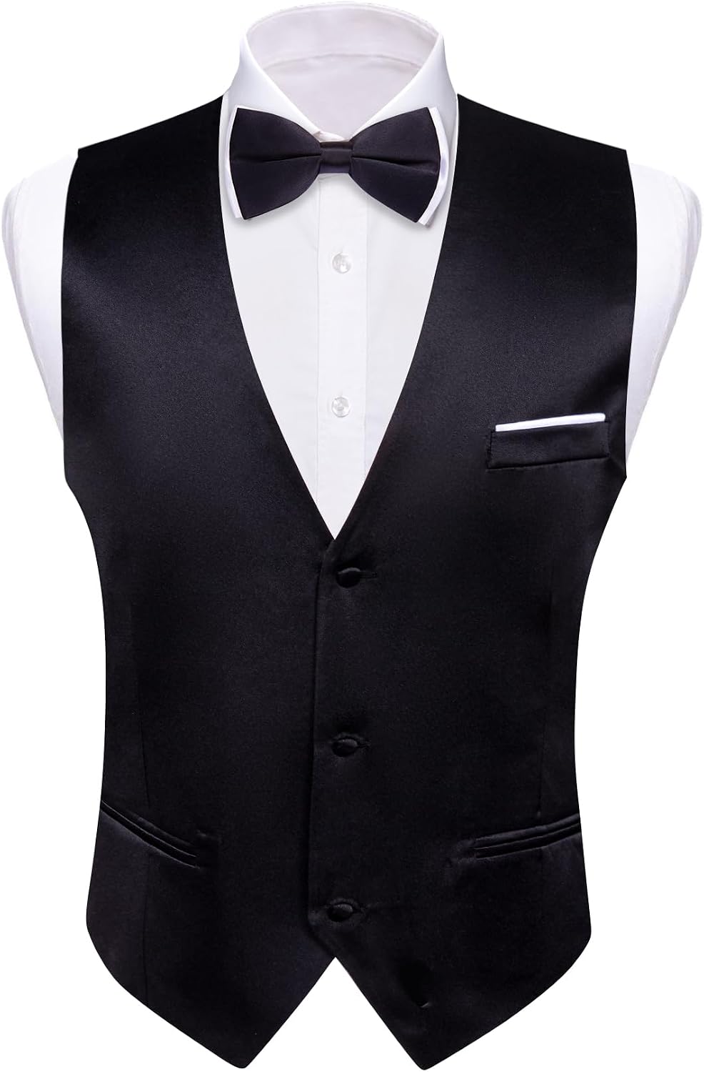 Mens Suit Vest Bow Tie Set 4PCS Formal V-neck Slim Fit Casual Solid Color Waistcoat Wedding Party Tuxedo - Image 2