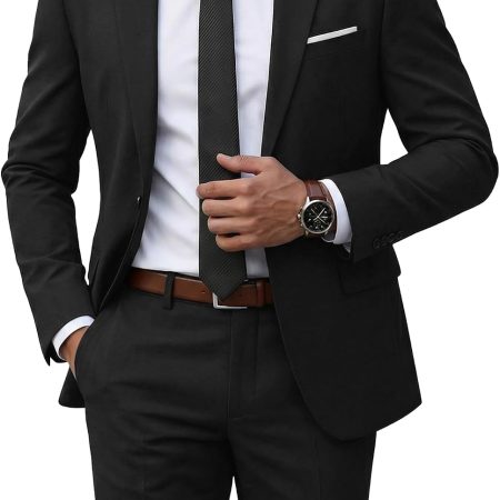 Men's 2 Piece Suit with Tie, One Button Slim Fit Solid Jacket and Pants Set, Suits for Men Prom Party Wedding & Business