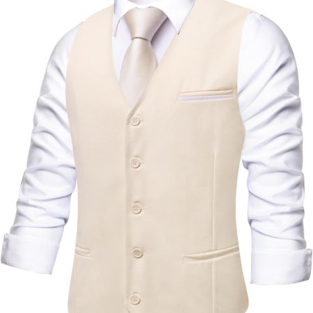 Men's Formal Suit Vest Solid Fit Vest for Men 3 Pockets V Neck Waistcoat Business Wedding Casual