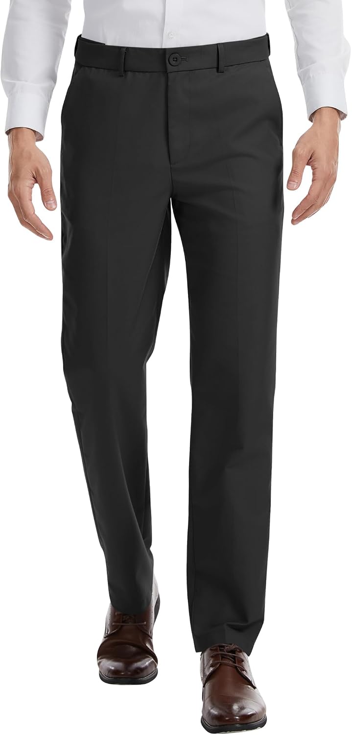 Men's 32/34/36/38 Inseam Tall Classic Fit Dress Pants Expandable-Waist Flex Flat Front Formal Pants
