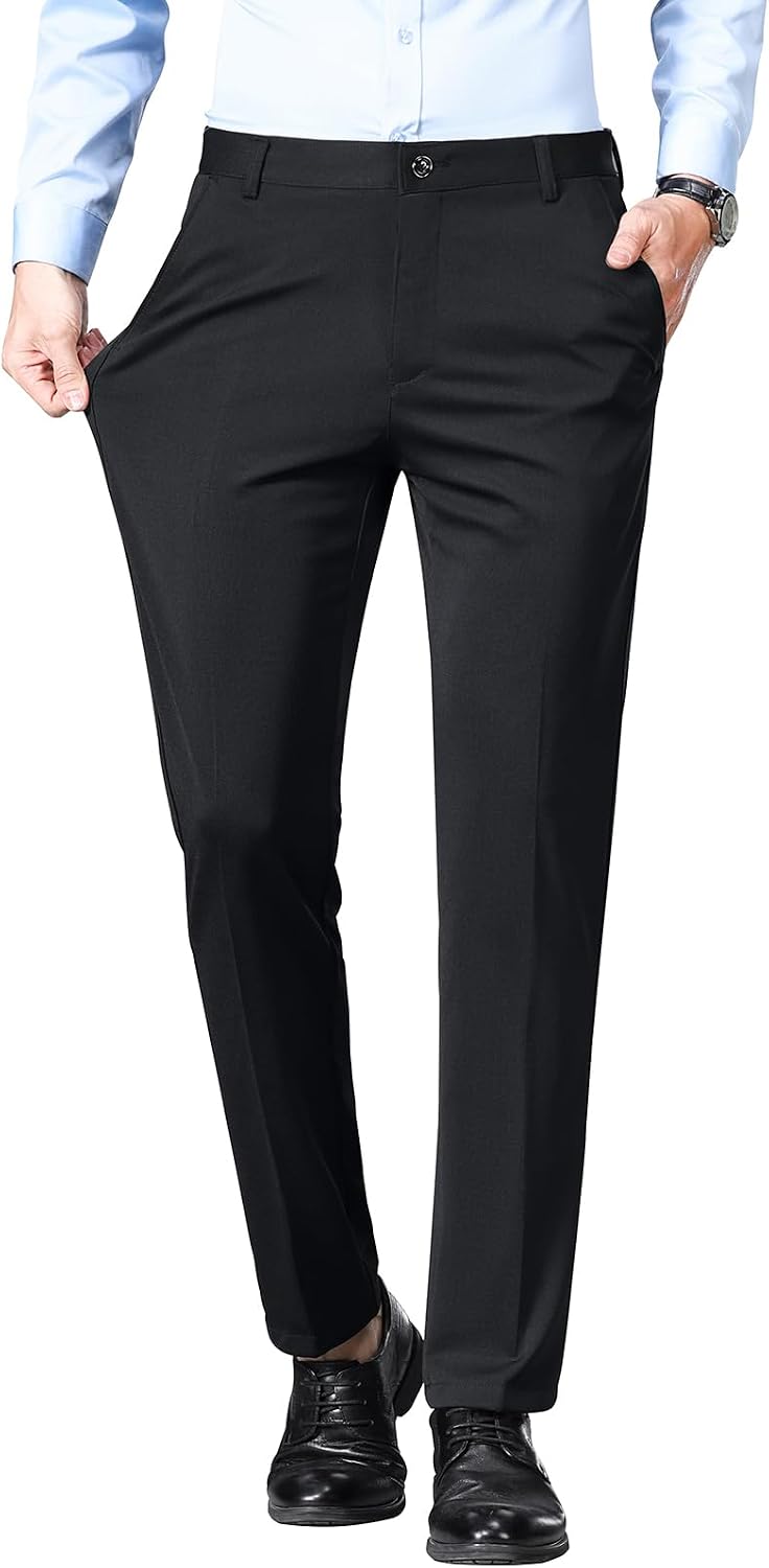 Men's Regular Fit Dress Pants Casual Business Flat Front Mens Wrinkle Free Comfort Stretch Pants - Image 2
