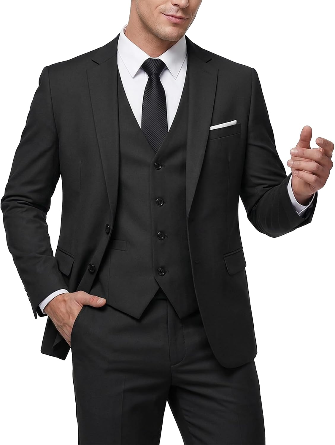 Men's 3 Piece Slim Fit Suit Set with Tie, 2 Button Blazer Jacket Vest & Pants, Business Wedding Party Prom Suit for Men
