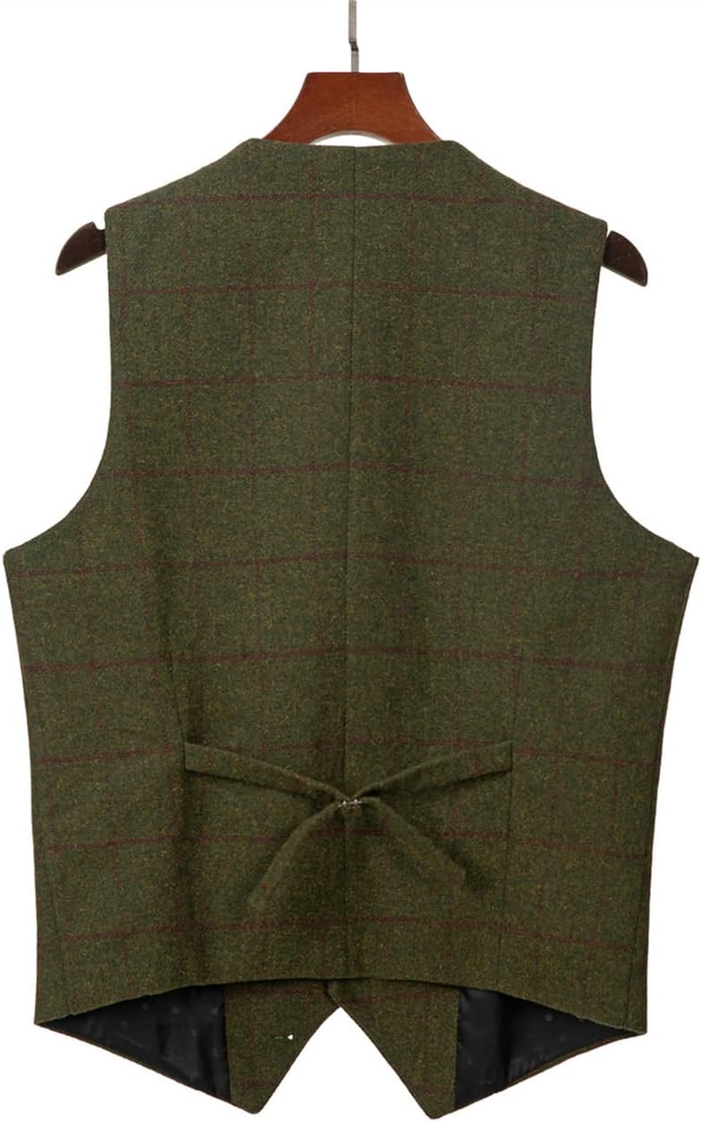 Mens Casual Plaid Suit Vest Tweed Slim Fit Waistcoat for Wedding Groomsmen - Image 2