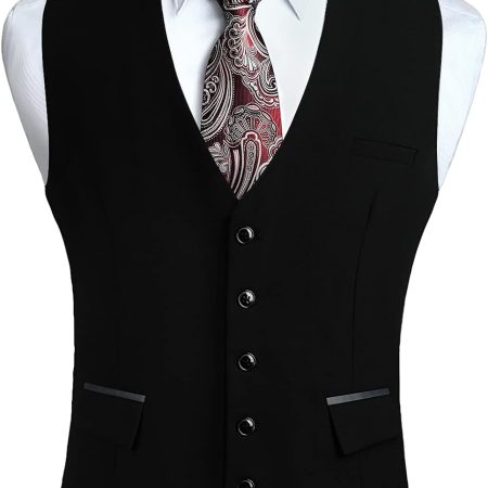 Men's Suit Vest Business Suit Vests for Men Formal Slim Fit Solid Wedding Dress Waistcoat for V-Neck Tuxedo Vest