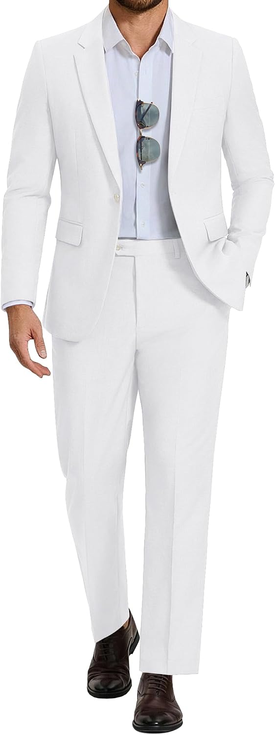 Men's Suits Regular Fit 2 Piece Suit Set One Button Solid Blazer and Pants for Wedding Prom Casual Business