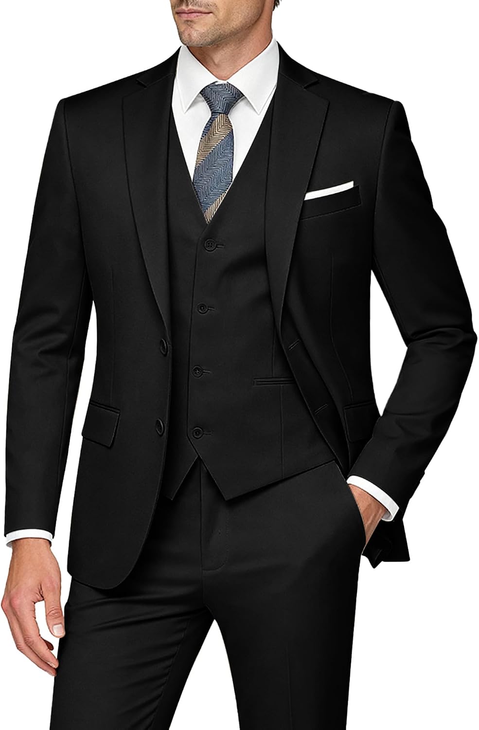 Men's Slim Fit 3 Piece Suits Two Button Blazer Vest & Pants Tuxedo Set for Business Wedding Party