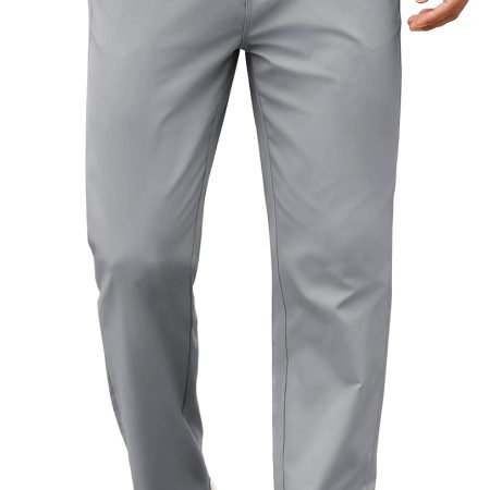 Mens Casual Chino Pants Elastic Waist Lightweight Trousers Classic-Fit Business Dress Pants with Pockets