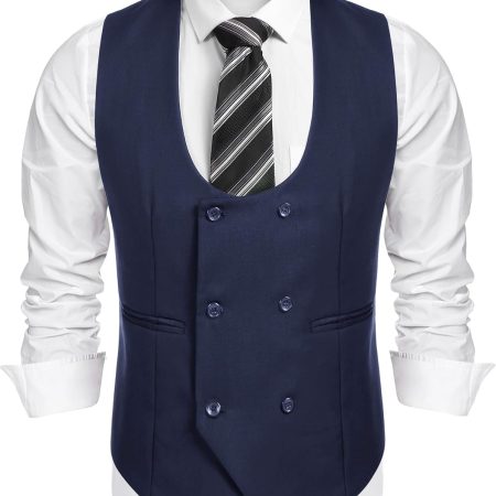 Men's Suit Vest Slim Fit Double Breasted Dress Vest Casual Business Formal Waistcoat