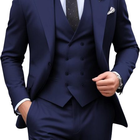 Mens Suit Slim Fit 3 Piece Double Breasted Suit Men Formal Tuxedo Set Casual Wedding Prom Groom Suits