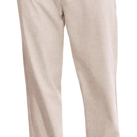 Mens Cotton Linen Pants Casual Drawstring Summer Beach Pants Lightweight Linen Dress Trousers