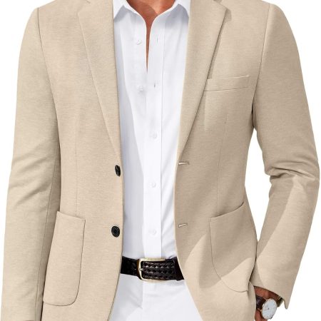 Men's Casual Knit Blazer Slim Fit Lightweight Sport Coat Stretch Two Button Suit Jacket