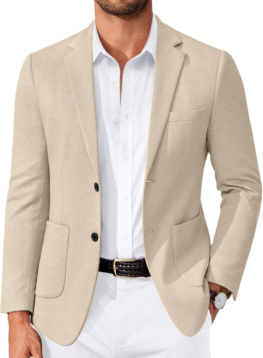 Men's Casual Knit Blazer Slim Fit Lightweight Sport Coat Stretch Two Button Suit Jacket
