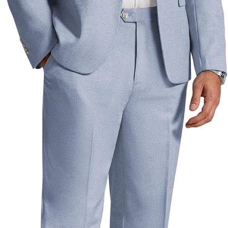 Men's Linen Suits 2 Piece Regular Fit Suits Set Casual Lightweight Blazer Jacket and Pants for Summer Wedding