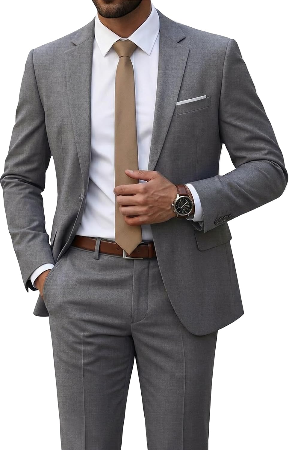 Men's 2 Piece Suit with Tie, One Button Slim Fit Solid Jacket and Pants Set, Suits for Men Prom Party Wedding & Business