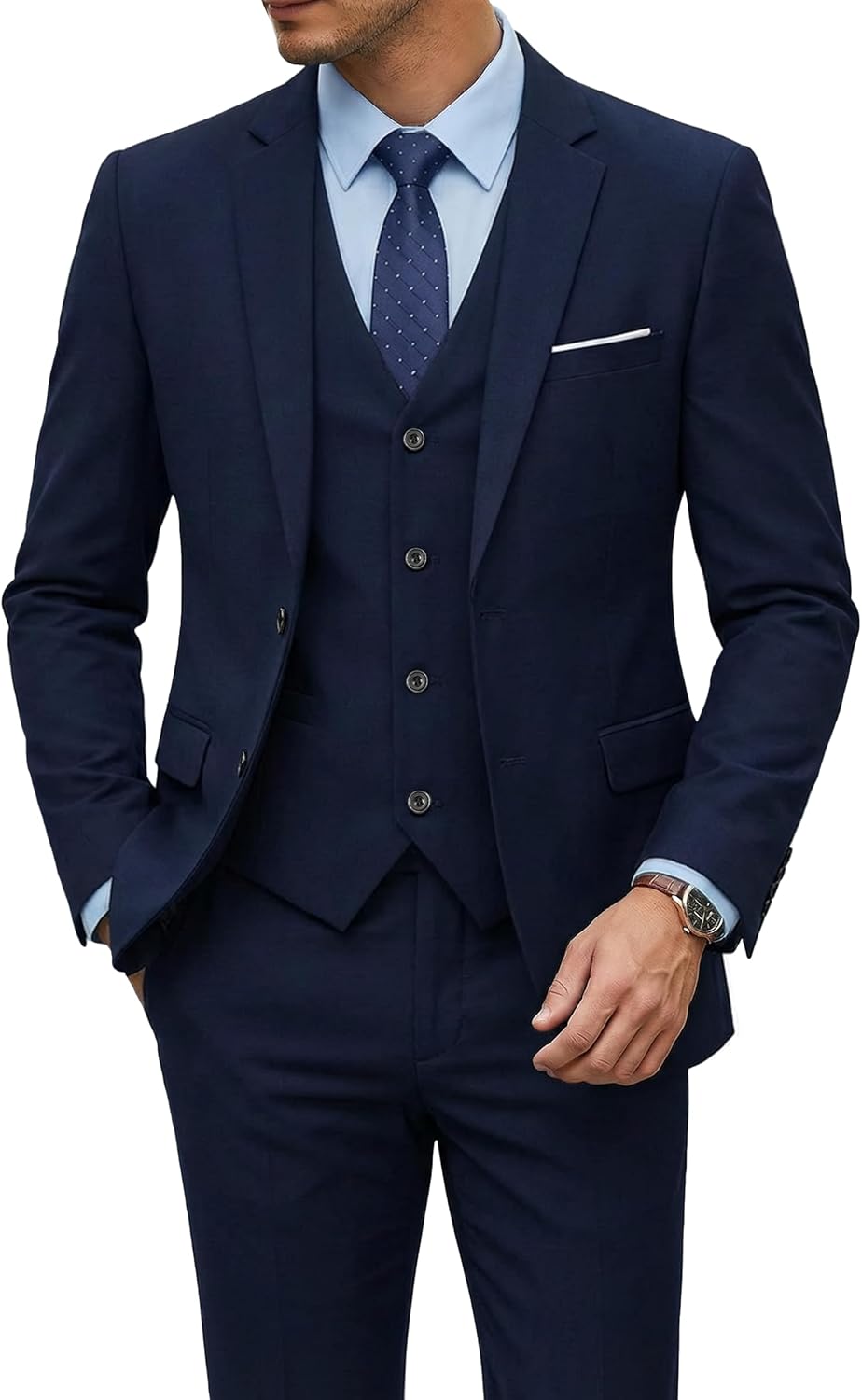 Men's 3 Piece Suit Set with Tie, 2 Button Slim Fit Solid Blazer Jacket Vest Pants, Business Wedding Party Suits for Men