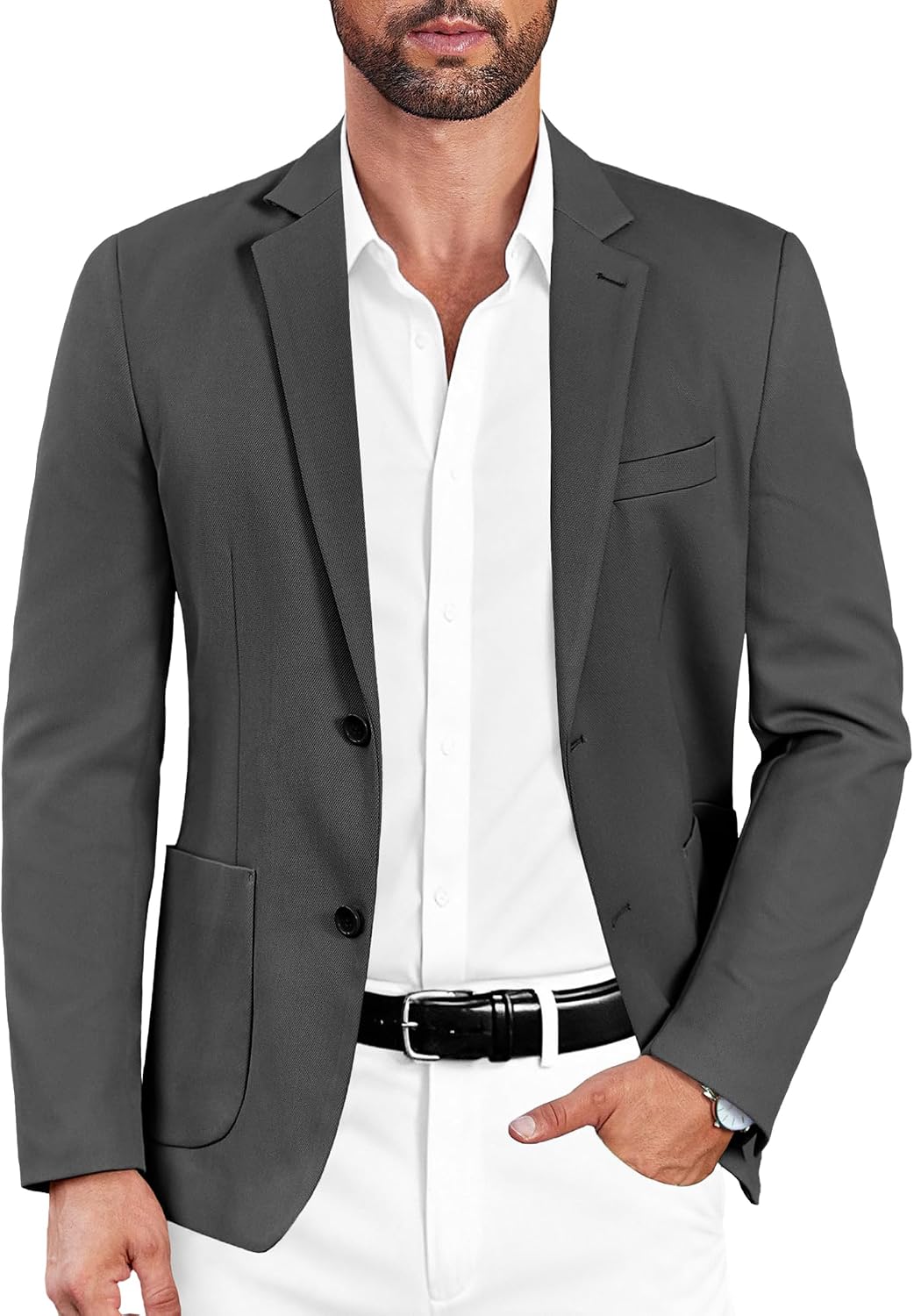 Mens Casual Sport Coat Blazer Two Buttons Knit Lightweight Suit Jackets