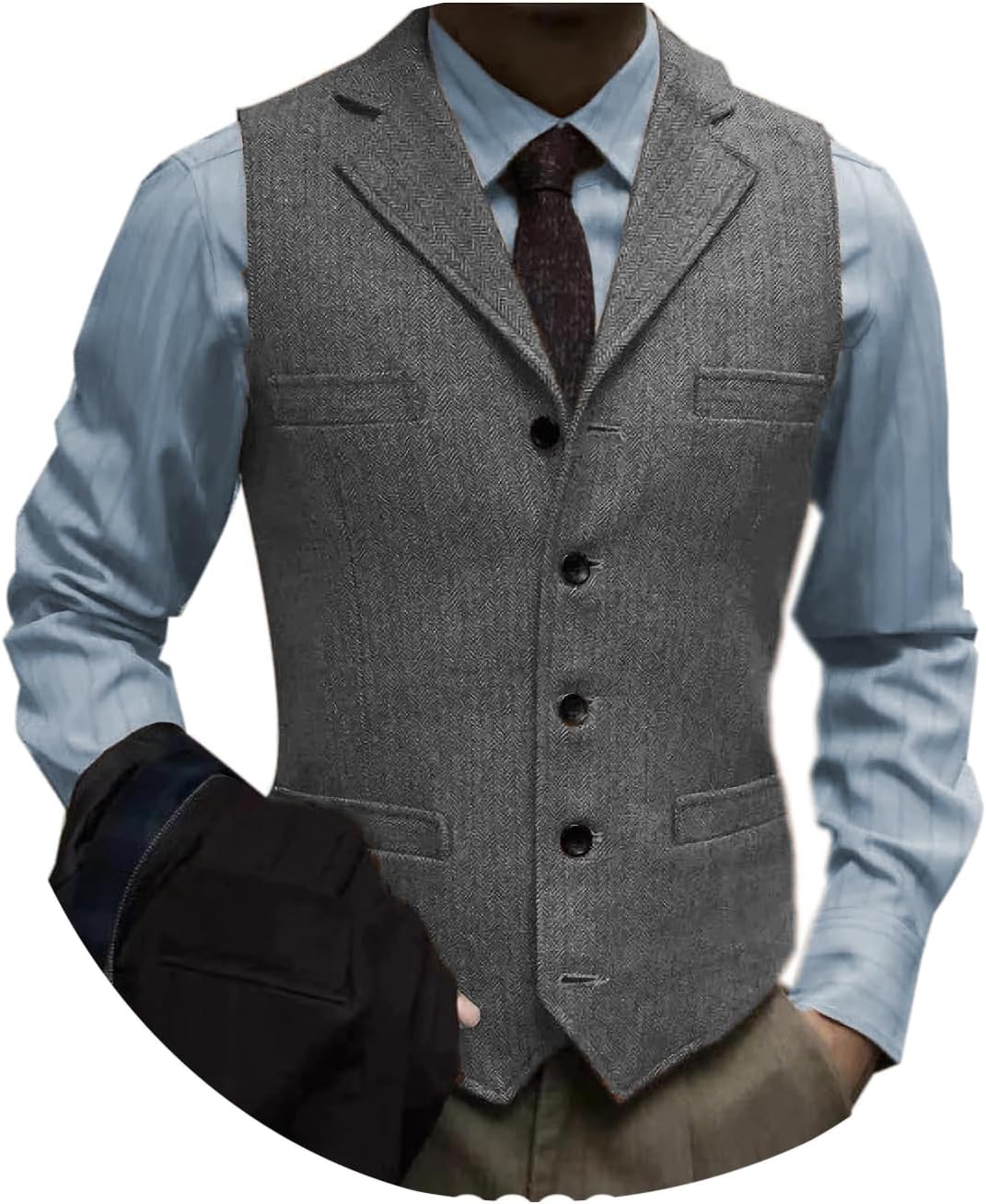Men's Tweed Suit Vintage Vest Herringbone Wool Prom Waistcoat Groomsmen