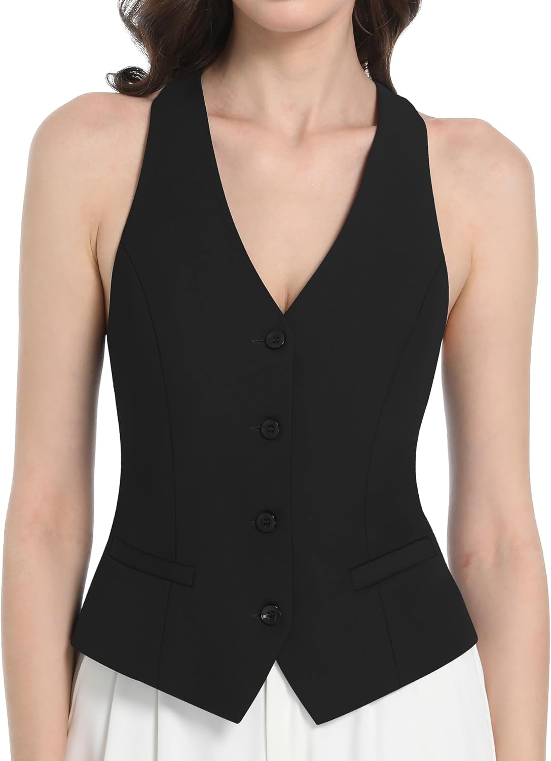 Waistcoat Vest for Women Racerback Button Up Fashionable Casual Dress Suit Vest Top - Image 2