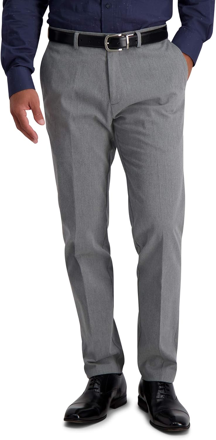Men's Iron Free Premium Khaki Slim-Straight Fit Flat Front Expandable Waist Casual Pant