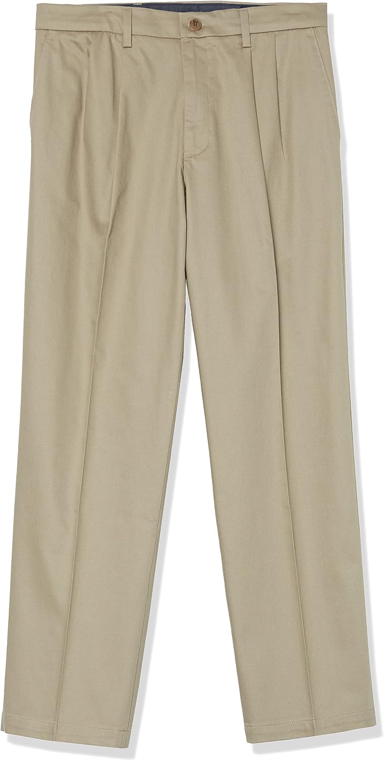 Men's Classic Fit Cotton Stretch Pants-Pleated (Regular and Big & Tall)