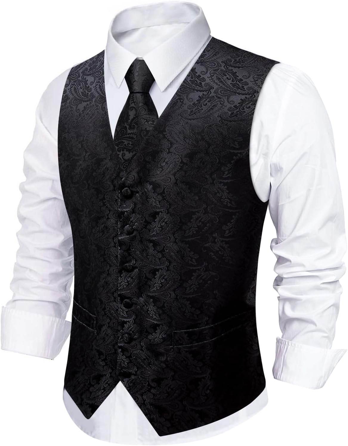 Mens Victorian Vest Tie Set Silk Paisley Suit Vests Formal Waistcoat Gothic Steampunk Vest with Notched Lapels - Image 2