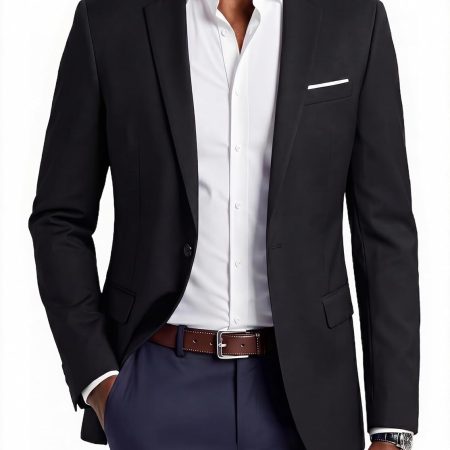 Mens Blazer Jacket Slim Fit Casual One Button Sport Coats