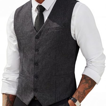 Men's Suit Vest Dress Business Vests Slim Fit Casual Lightweight Waistcoat for Wedding & Prom