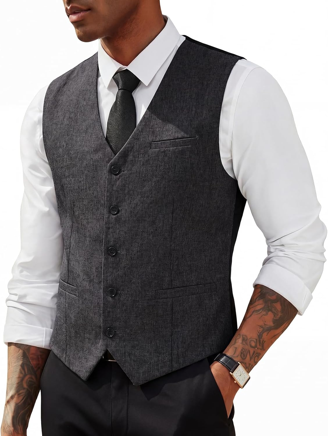 Men's Suit Vest Dress Business Vests Slim Fit Casual Lightweight Waistcoat for Wedding & Prom