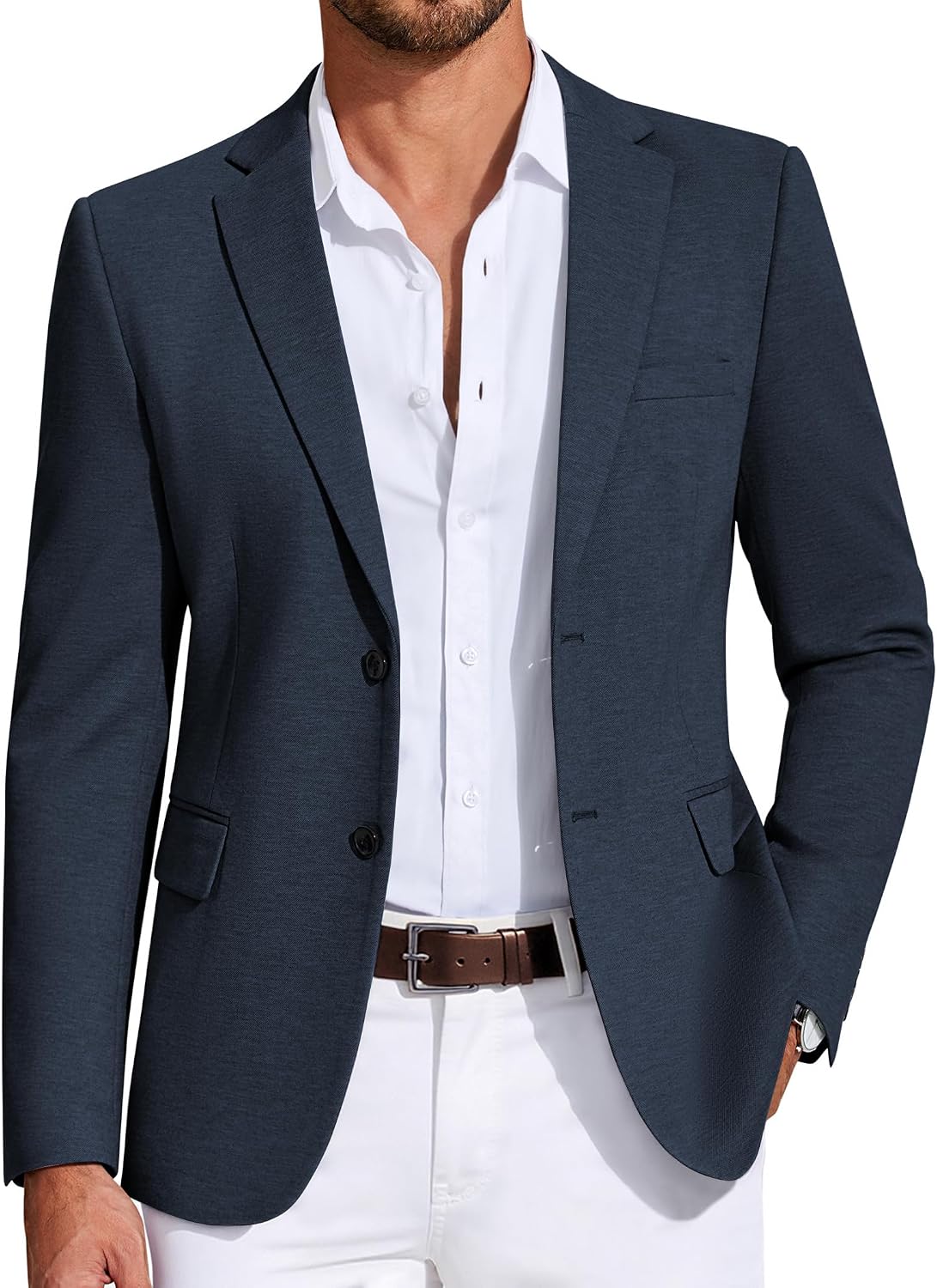 Mens Casual Blazer Knit Sport Coat Lightweight Two Button Suit Jacket