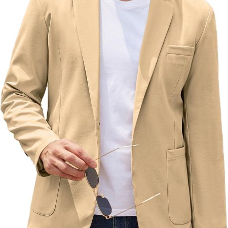 Men's Casual Linen Blazer Lightweight Regular Fit Sport Coat One Button Suit Jacket