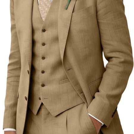 Retro Linen Men Suits Beach Wedding Suit Summer Slim Fit 3 Pieces Light Weight Breathable Jacket Vest Pant Tuxedo