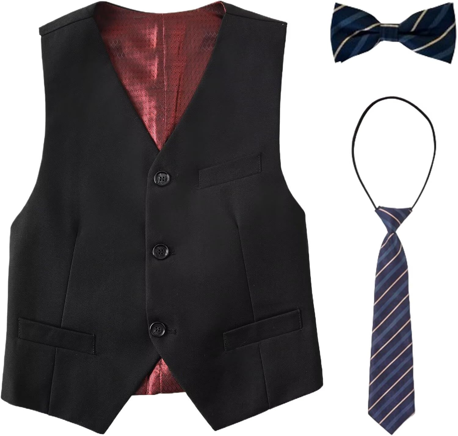 Boy's Suit Vest with Bowtie and Tie Kids Formal Suits Vest for Boy Adjustable Back Strap Vest Set Size 5-16 Years