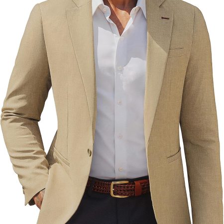 Men's Casual Blazer One Button Lightweight Sport Coats Solid Notched Lapel Suit Jackets