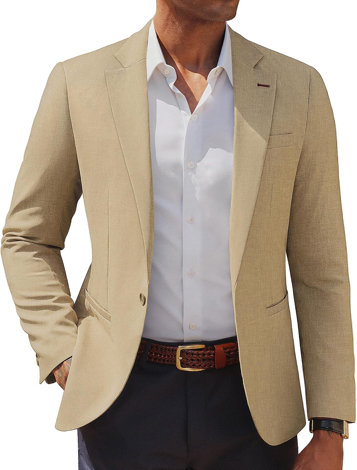 Men's Casual Blazer One Button Lightweight Sport Coats Solid Notched Lapel Suit Jackets