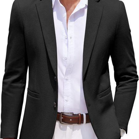 Men's Casual Knit Blazer Two Button Lightweight Sport Coats Suit Jacket