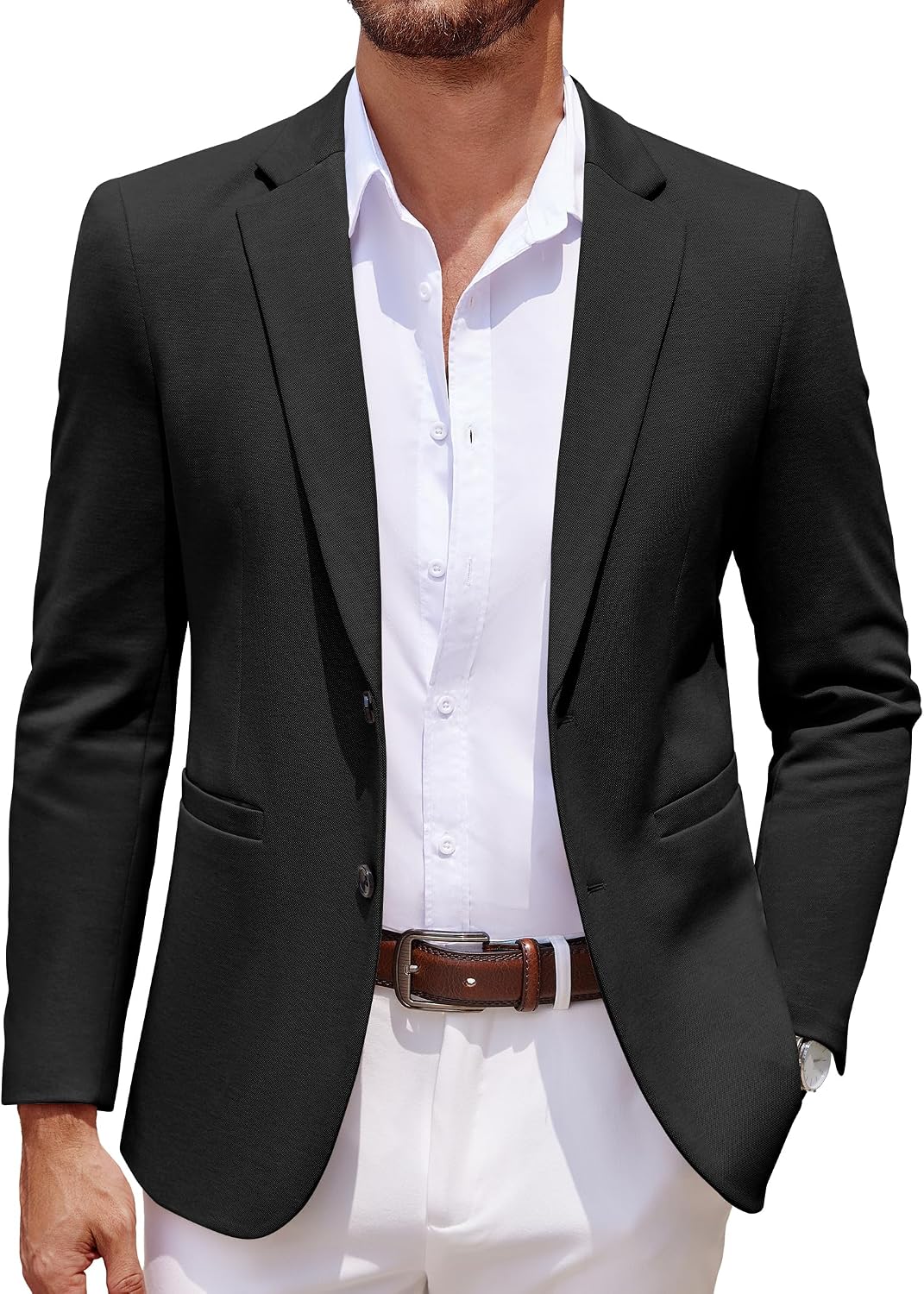Men's Casual Knit Blazer Two Button Lightweight Sport Coats Suit Jacket