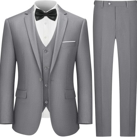 Men's One Button 3-Piece Suits Slim Fit Tuxedo Set with Blazer Jacket Vest & Pants for Wedding Prom Business