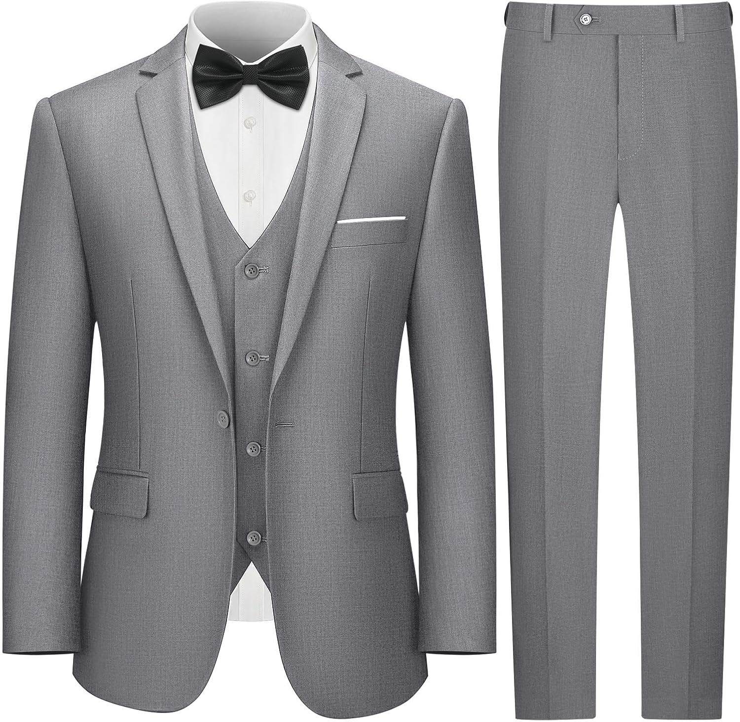 Men's One Button 3-Piece Suits Slim Fit Tuxedo Set with Blazer Jacket Vest & Pants for Wedding Prom Business