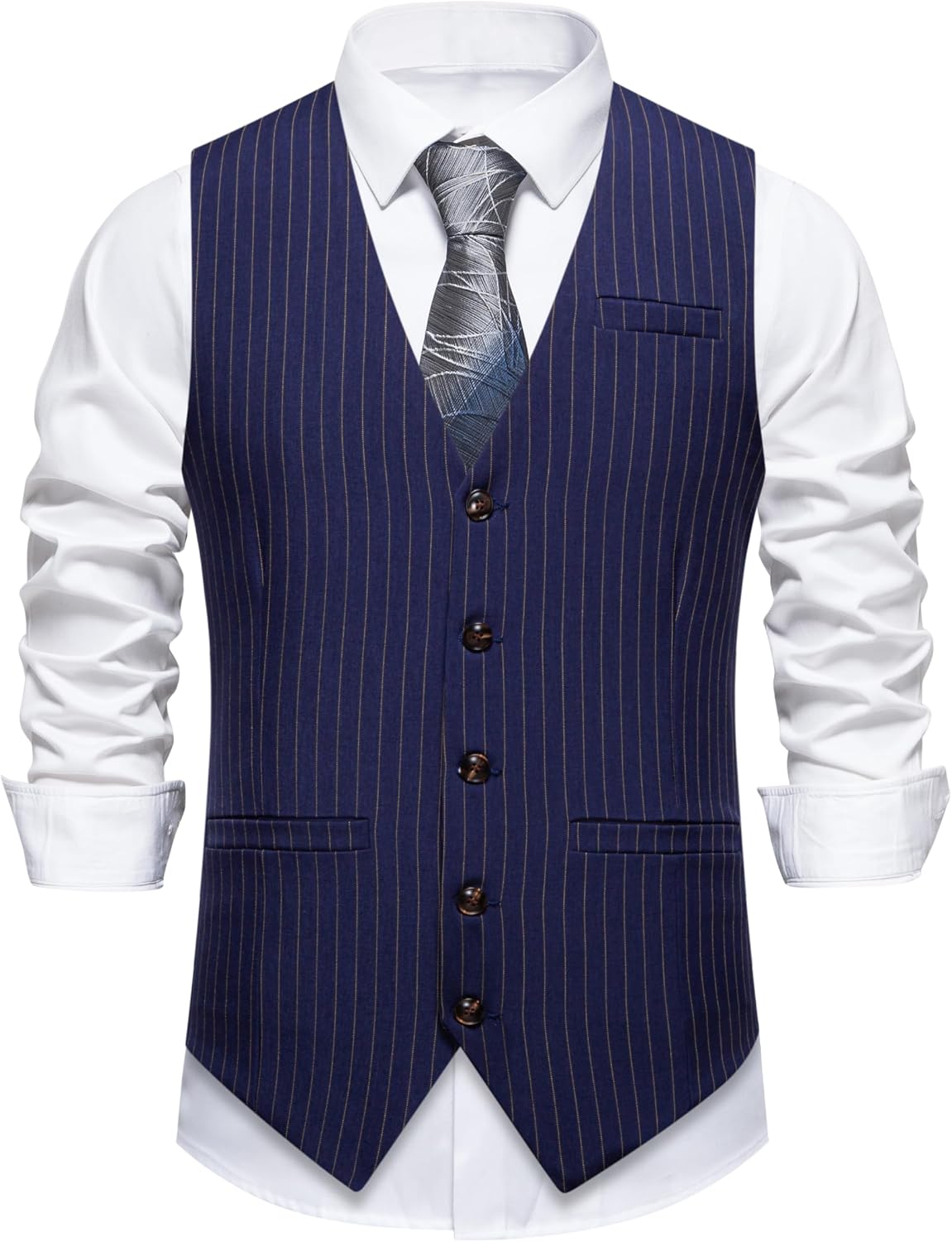 Mens Suit Vest Formal Casual Dress Vest with 3 Pockets Business Wedding Pinstripe Tuxedo Waistcoat Vest for Men