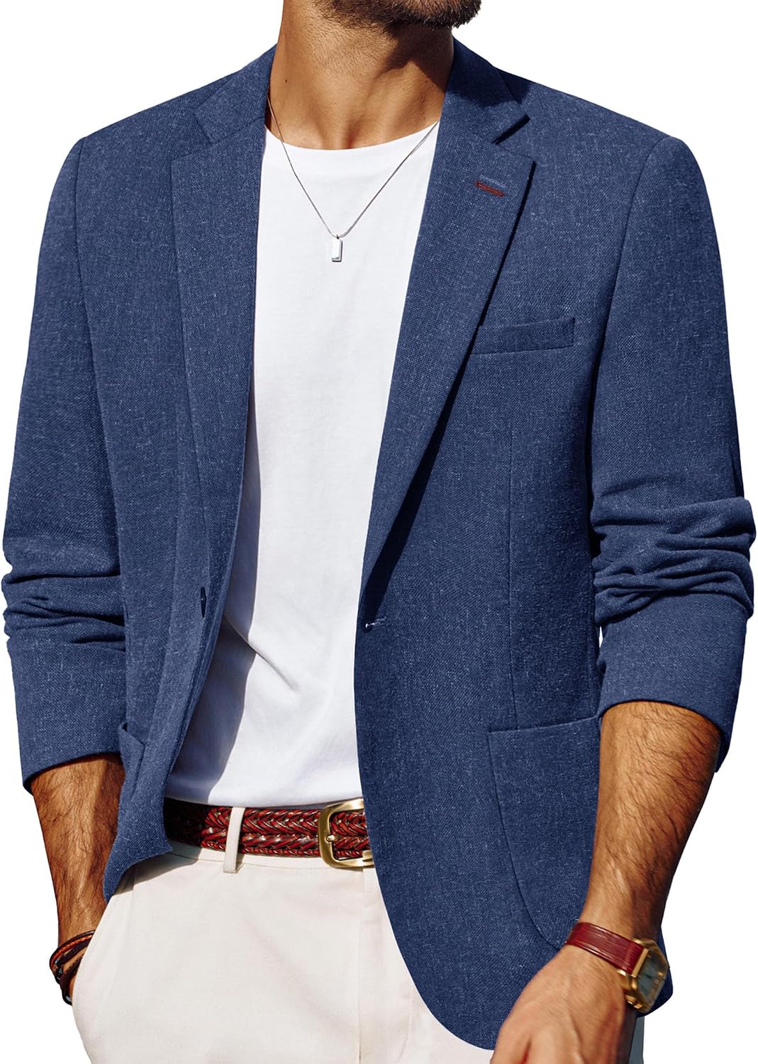 Mens Blazer Casual Sport Coats Lightweight One Button Suit Jacket for Summer