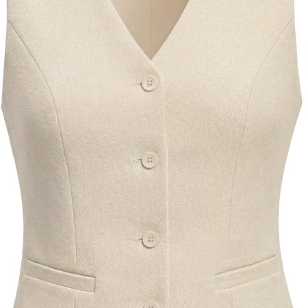Suit Vest for Women V Neck Button Down Sleeveless Business Casual Vest Tops Waistcoat Blazer Dressy Vests