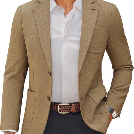 Mens Blazer Casual Two Button Sport Coats Notched Lapel Solid Suit Jackets