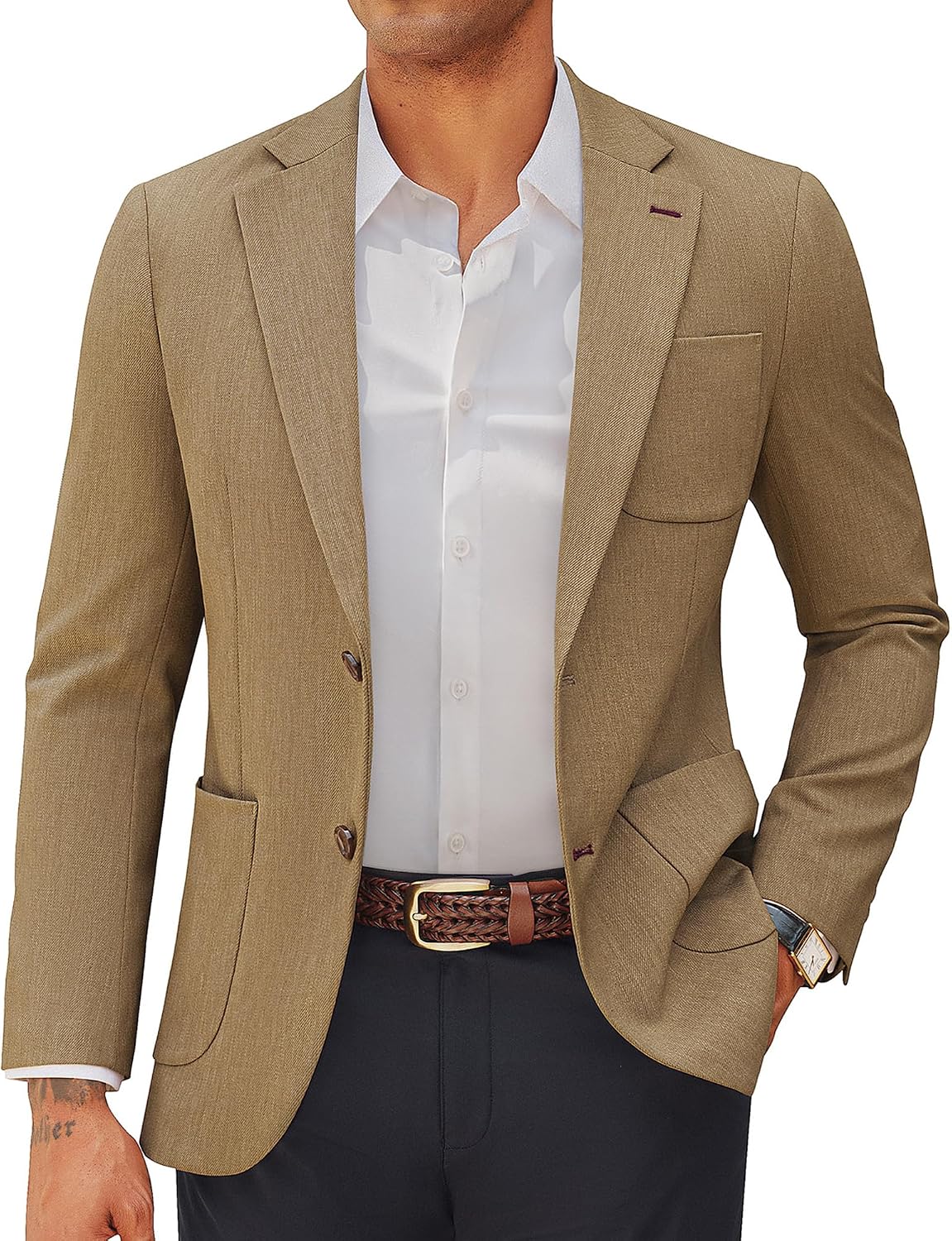 Mens Blazer Casual Two Button Sport Coats Notched Lapel Solid Suit Jackets