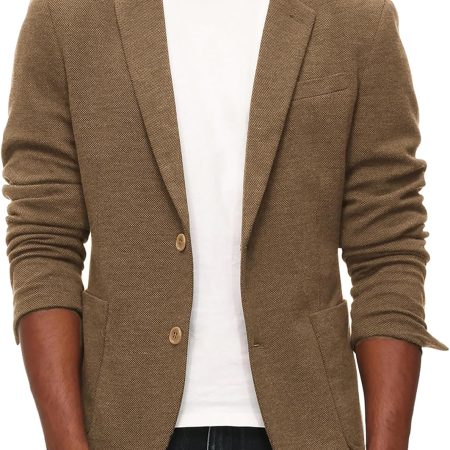 Men's Casual Knit Blazer Suit Jackets Two Button Lightweight Unlined Sport Coat