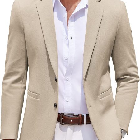 Men's Casual Knit Blazer Two Button Lightweight Sport Coats Suit Jacket