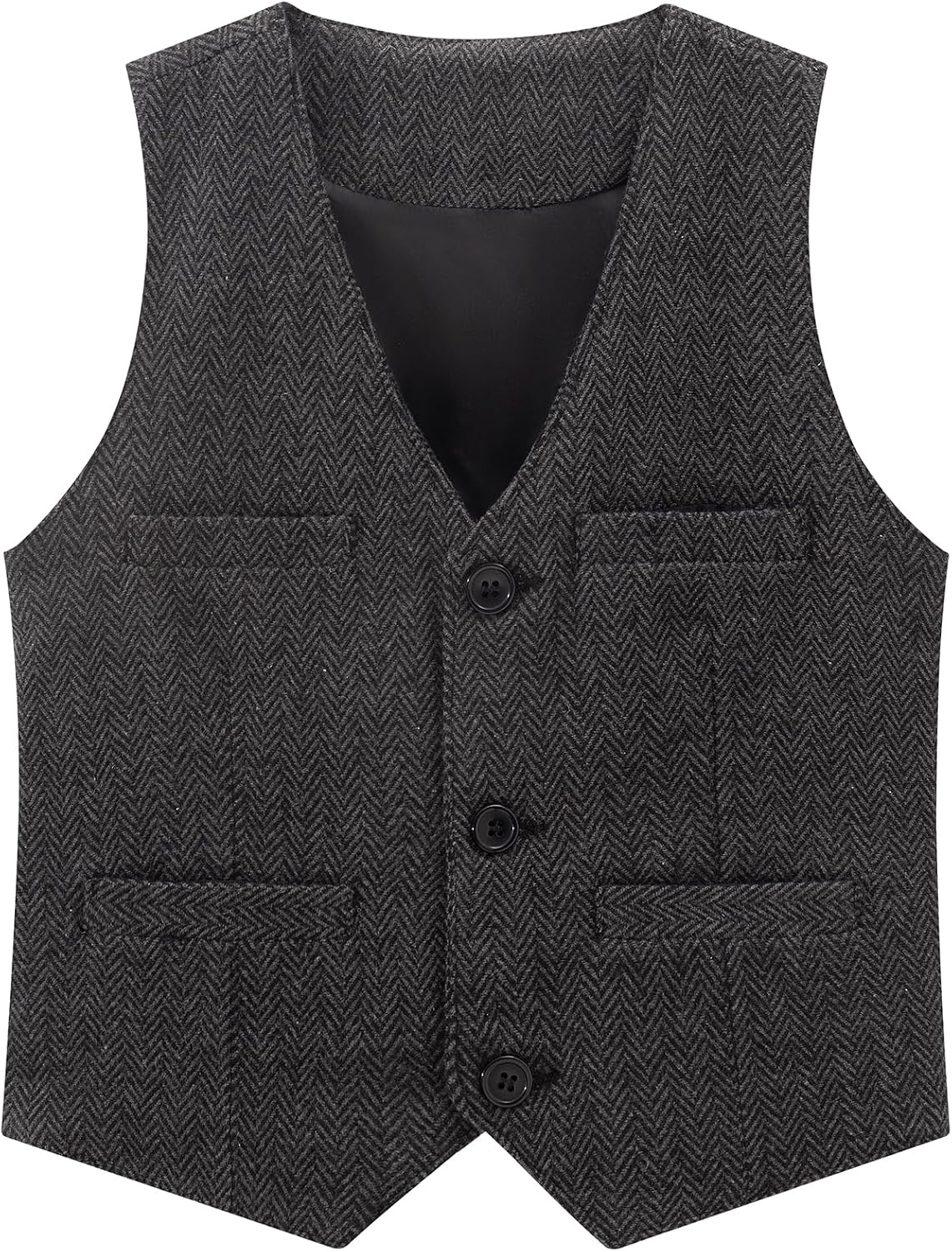 Boys' Herringbone Tweed Wool Suit Vest Formal Wedding Waistcoat with 4 Pockets